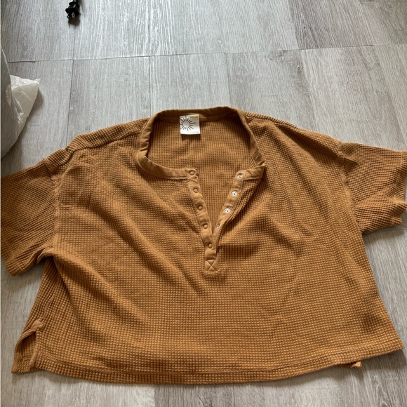 aerie Tops - Aerie waffle henley Cropped tee